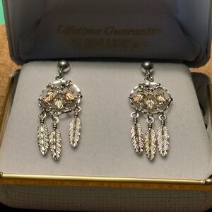 Genuine Dakota Black Hills Gold Dreamcatcher Earings 10k And Sterling Silver